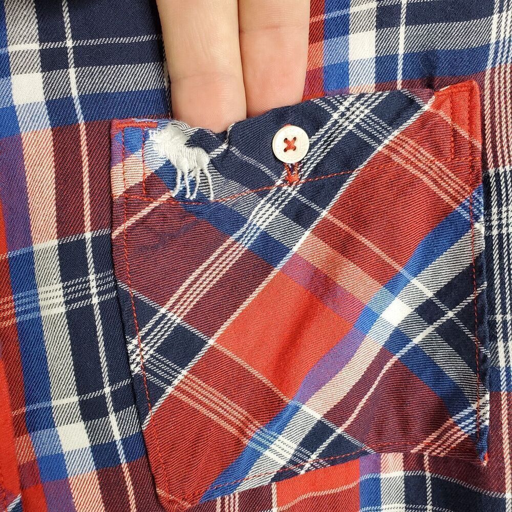Abercrombie Fitch Button Down Shirt Plaid Mens M Red Blue Y2K Preppy Preppy - Picture 3 of 9